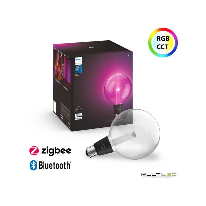 Philips Hue Bombilla Lightguide, G125, RGB+CCT, Bluetooth, control por voz con Alexa, Apple Home y Google Assistant